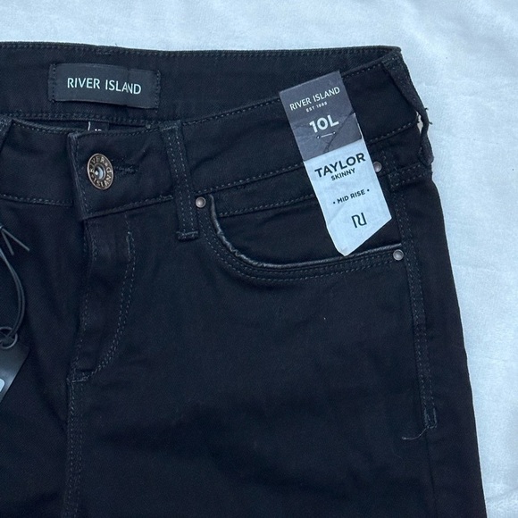 River Island Black Taylor Skinny Jeans/ Pants Faux Leather Trim NWT Size UK 10L - Picture 4 of 12